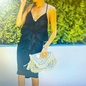 Vici black tie front knit midi dress - small